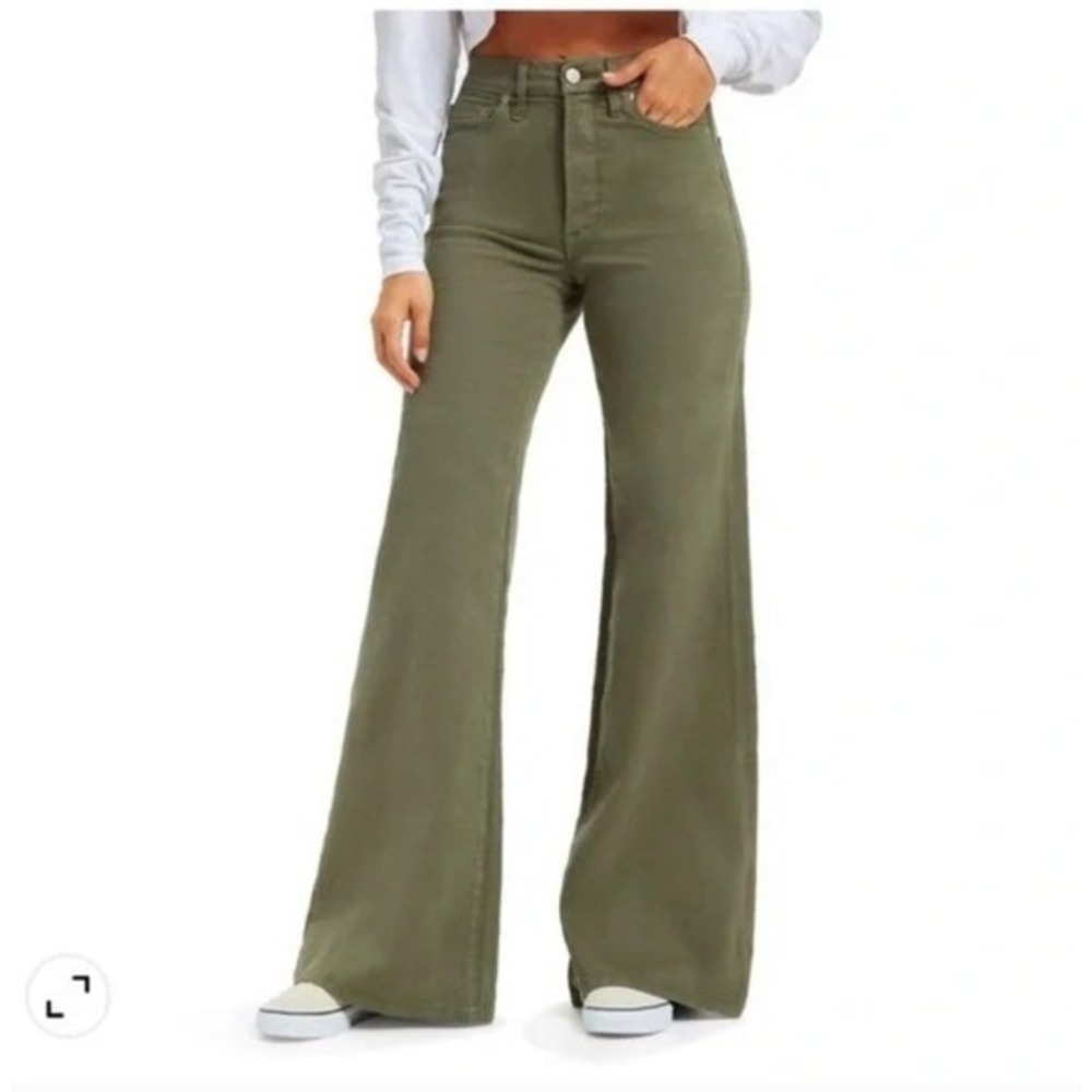 Good American Olive Flare Jeans